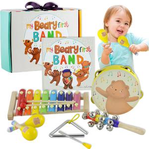 Tickle & Main My Beary First Band Musical Instrument Gift Set, Includes Storybook and Wooden Percussion Toys for Toddler Girls and Boys - Toddler Musical Toy