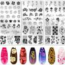 beinkmake 3Pcs Roses Nail Stamping Plate Set Vintage Flower Nail Stamp Templates Elegant Floral Leaf Metal Reusable Tools with Stamper Scraper for Manicure Printing