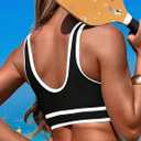 Bikini Tops for Women Sport Bra Swimsuit Top Color Block Push Up Padded Bathing Suit Top Cropped Tankini Tops Only (Black, M)