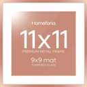 Homeforia 11x11 Rose Gold Picture Frame, High End Metal 11 by 11 Square Frames with Mat 9 x 9 Photo, 11by11 Poster Frame Matted to 9x9 inch Art, Wall Hanging Frames, Tempered Glass, Wall Kit, Set of 1