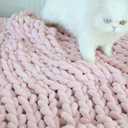 Maetoow 30X40 Inch Chenille Chunky Knit Blanket Throw, Handmade Warm & Cozy Blanket Couch, Bed, Home Decor, Soft Breathable Fleece Banket, Christmas Thick and Giant Yarn Throws, Light Pink
