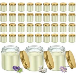 ACITHGL 36 Pcs 4oz Mini Mason Jar Candles Small Scented Candles Bulk Aromatherapy Ideal Souvenir Favors for Wedding Birthday Party (Freesia, Lavender, Jasmine, Gold)