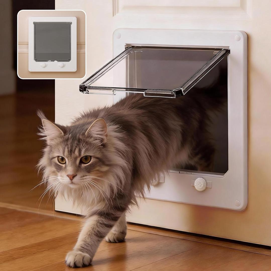 LIBBEPET Cat Door Interior Door, Indoor Cat Doors, X-Large Pet Doors for Cats Up to 25 lbs(Frame Size 9.8" x 11.6"), Upgraded 4 Way Locking Kitty Door for Interior & Exterior Doors, Easy to Install