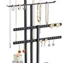pickpiff Jewelry Stand Organizer, 14.5" Tall Sturdy Metal, 3-Tier Jewelry Holder for Necklace, Earring, Bracelet, Ring, Hanger for Display and Storage, Aesthetic Room Decor, Black