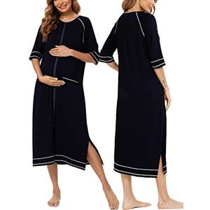 Veseacky Women Robe Zipper Front House Coat 3/4 Sleeve Nightgown Full Length Ladies Lounge Dress with Pockets S-XXL M