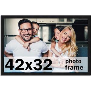 42"x32" Frame Black Picture Frame - Complete Modern Photo Frame Includes UV Acrylic Shatter Guard Front, Acid Free Foam Backing Board