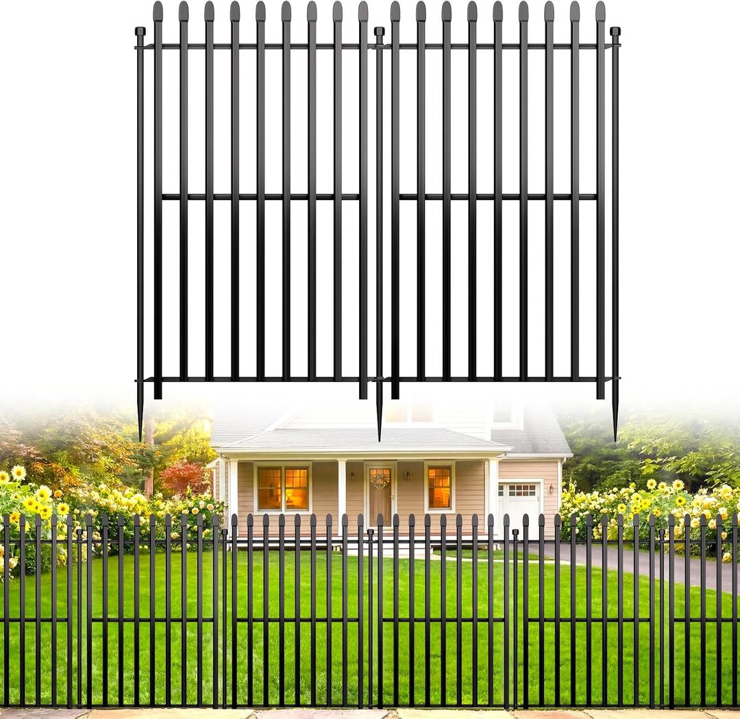 5 Panels No Dig Decorative Garden Fence, 40in(H)11ft(L) Heavy-Duty Rustproof Metal Panels, Outdoor Dog Barrier for Yard & Patio, Landscape, Border| Portable Temporary Fencing
