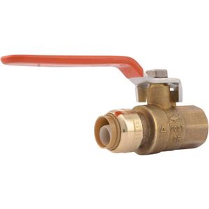 SharkBite 1/2 x 1/2 Inch Ball Valve with FNPT Connector, Push to Connect Brass Plumbing Fitting, PEX Pipe, Copper, CPVC, PE-RT, HDPE, 22182-0000LF
