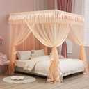 Mengersi Canopy Bed Curtains - Bed Canopy Royal Luxurious Cozy Drapes Netting- Elegant Bedroom Decoration Accessories for Adults(Queen,Peach)