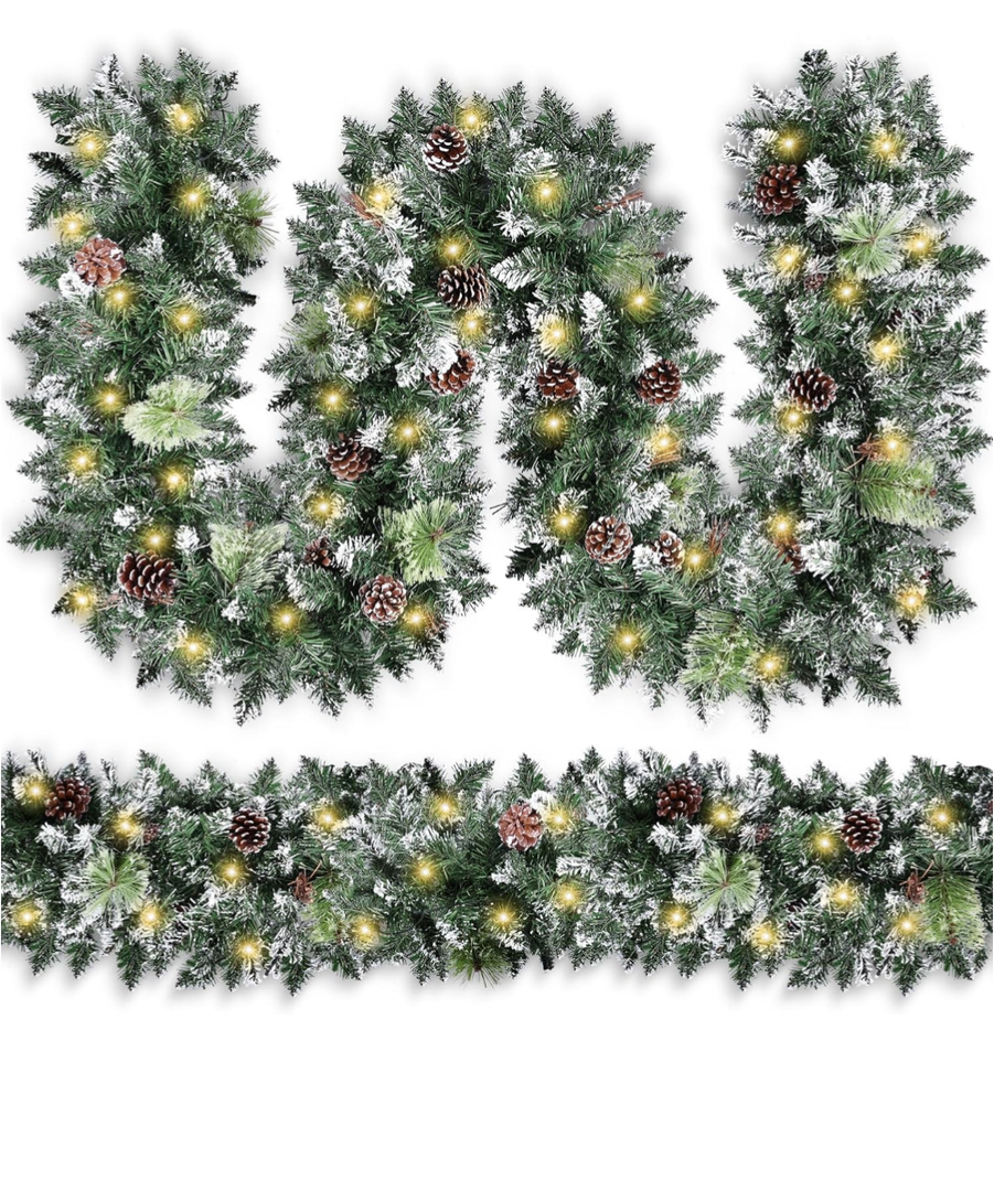 Christmas Garland with Lights, Covanm 9Ft Garland with LED Lights, Artificial Pine Cones and Pine Needles Use for Christmas Decorations and Holiday Mantle Decor