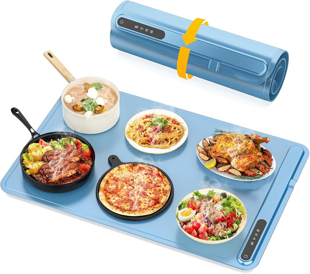 Food Warming Mat - Fast Heating Silicone Electric Warming Tray with 3 Level Temperature, 2 Hours Timer, Portable Food Warmer for Parties Home, 24" x 15.7"