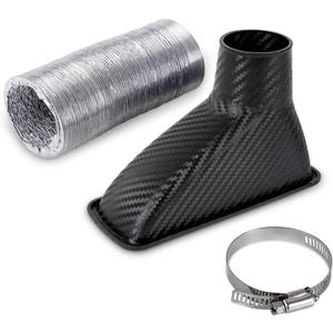 Air Intake Duct Front Bumper Turbo Air Intake Pipe, Carbon Fiber Car Square Brake Air Duct with Extendable Flexible Hose and Hose Band