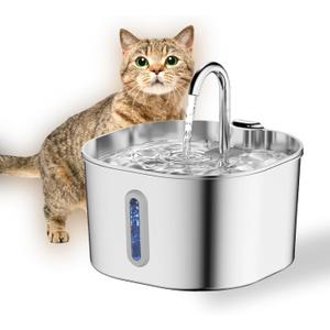 Cat Water Fountain Stainless Steel: 74oz/2.2L Cat Fountain for Drinking - Water Fountains for Cats Indoor - Quiet pet Water Fountain - Kitty spout cat Water Fountain - for Pets& Small Animals