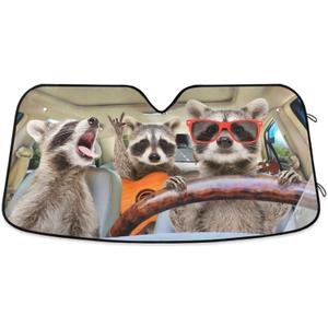 Funny Raccoon Driving Animal Car Windshield Sun Shade Foldable UV Ray Sun Visor Protector Sunshade to Keep Your Vehicle Cool (57" x 31.5") (color10)