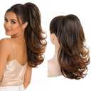 LONAI Ponytail Extension for Women,18 Inch Layered Wavy Pony Tail Hair Extensions, Natural Drawstring Ponytail Synthetic Hairpiece for Daily Wear (Almond brown)