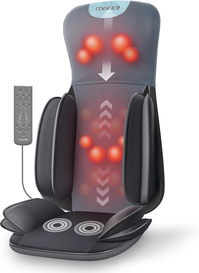 COMFIER Back Massager for Pain Relief Deep Tissue, Shiatsu Neck and Back Massager with Heat, Rolling & Compression Massage Chair Pad for Office Chair, Full Body Massage Chair Gift for Mom Dad