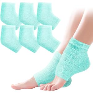 3 Pairs Fuzzy Moisturizing Heel Socks for Dry Cracked Feet Women, Cracked Heel Repair, Cracked Heel & Dry Foot Treatment (Mint Green)