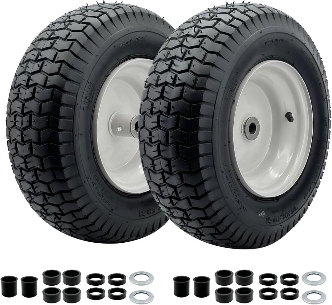 2-Pack 16 x 6.50-8 Riding Lawn Mower Tire with Rim, 3/4" or 5/8'' Bushing, 16 Inch Tire Assembly for Garden Tractor.3"-6''Offset Hub. (16 x 6.5-8 Tube Type,3" Offset Hub,Fit Most John Deere)