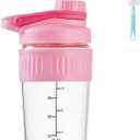 16oz Glass Shaker Bottle for Protein, Small Borosilicate Glass Protein Powder Leak-Proof Shaker Cup Mixes with 304 Blending Ball(16oz,Pink)