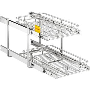 2-Tier Kitchen Cabinet Pull Out Shelf and Drawer Organizer Slide Out Pantry Storaqe Basket in Multiple Sizes (14" W x 21" D)