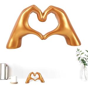 NQEUEPN Love Finger Modern Statue, Gold Heart Shaped Hand Sculpture for Bohemian Wedding Decoration, Living Room Shelf Sculpture Home Decoration for Valentines Day Art Gifts Pack of 4