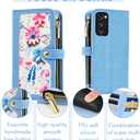 Floral Wallet Case for Samsung Galaxy S20 FE 5G 6.5 inch with Wrist Strap Shoulder Strap Flip Zipper Purse Stand Phone Cover for S 20 EF UW 2022 S20FE5G S20FE 20S S2O Fan Edition 4G G5 Blue