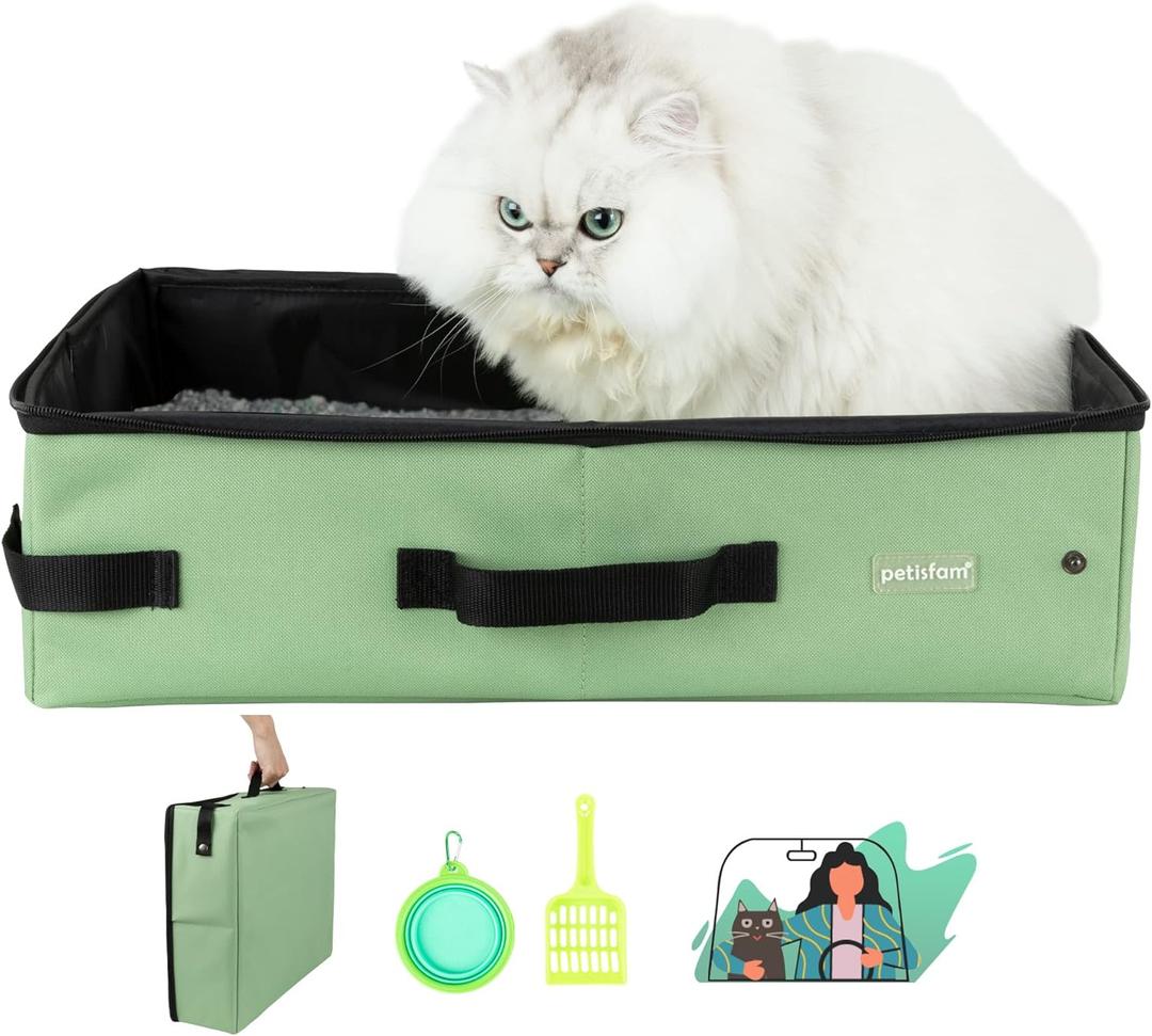 Travel Light with Covered Portable Cat Litter Box Without Any Mess. Ultra-Lightweight, Stop Lugging a Hard Litter Box. Keep Everything Contained. Ideal for Hotel Stays, Car Trips, Flights