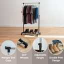 IRIS USA Clothes Rack, Portable Single-Rod Height Adjustable with Lockable Wheels, Rolling Garment Rack, Single Rod Wardrobe Rack, Easy Assemble, for Clothes, Belts, Shoes, and Bags