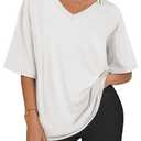 MIROMIHO Oversized Tshirts for Women Vneck Short Sleeve Shirts Casual Summer Tunic Fashion Athletic Plus Size Tops White XL