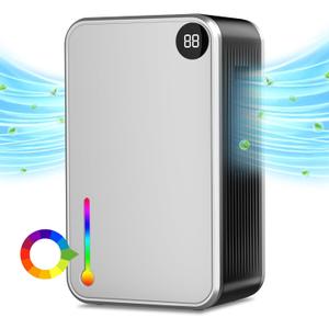 Amzart Dehumidifier, 95OZ Dehumidifiers for Home 1000 Sq.Ft, Quiet with Auto Shut Off, Humidity Display Dehumidifier for Bedroom/Bathroom, Timer, Drain Hose, 7-color LED light, Moisture Absorbers (Grey)
