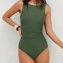 ANRABESS Women Swimsuits One Piece Tummy Control Full Coverage Backless Bathing Suit Ruched Swim Suit Beach Vacation Swimwear (Green, S)
