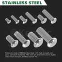Keadic 190Pcs M2 M2.5 M3 M4 M5 304 Stainless Steel Brazier Head Solid Rivet Set, 3mm 5mm 6mm 8mm 10mm 12mm 16mm Solid Rivet Fasteners for Repairing Boats Furniture Automotive