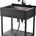 Black Stainless Steel Utility Sink, 30.7"x21.65" x35" Freestanding Sink with Faucet Large Laundry Utility Sinks 16 Gauge Single Bowl Commericial Sinks for Kitchen Laundry Room Outdoor Garage