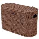 Coeusy Toilet Paper Storage Basket with Lid, Paper Rope Toilet Paper Holder for Up to 6 Mega Rolls, Wicker Basket for Bathroom Accessories Organizer, Boho Hand Woven Rattan Decorative Decor, Brown