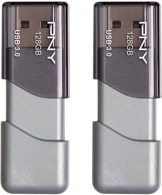 PNY 128GB Turbo Attach 3 USB 3.0 Flash Drive, Silver (Pack of 2)