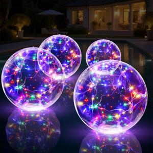 Solar Floating Pool Lights, 14 Inch Colorful Solar Pool Light Balls, Floating Glow Globe IP68 Waterproof, Inflatable Solar Lights up Balls for Swimming Pool Pond Outdoor Decor -4PCS