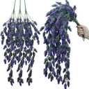 3 Pcs Artificial Hanging Plants Hops Purple Plastic Vines Hops Flowers Purple Garland Fake Hanging Vines UV Resistant for Home Wall Garden Balcony Wedding Party Decoration(Purple)