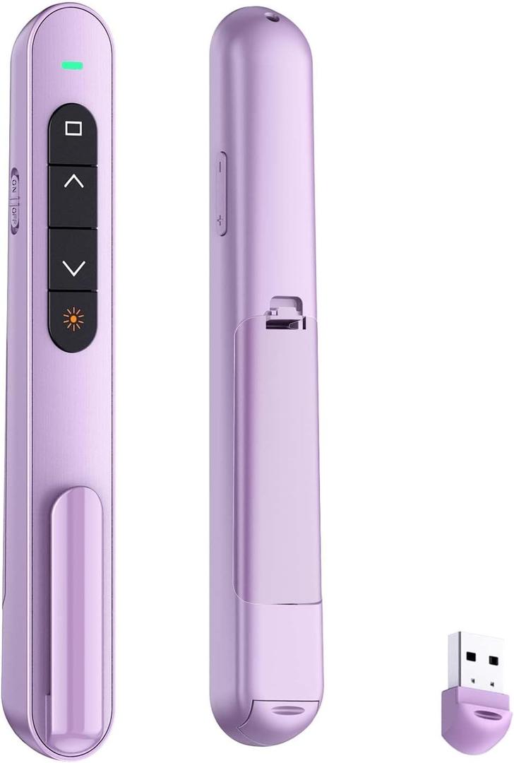 QUI Presentation Clicker for PowerPoint, RF 2.4GHz USB Wireless Presenter Remote with Volume Control, PowerPoint Clicker Slide Advancer for Mac, Windows, Laptop, Keynote (Purple)