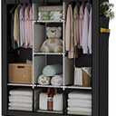 UDEAR Portable Wardrobe Closet Clothes Organizer Non-Woven Fabric Cover with 6 Storage Shelves, 2 Hanging Sections and 4 Side Pockets, Black
