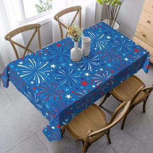 4th of July Fireworks Tablecloth Rectangle Table Cloth Washable Table Cover for Decoration Kitchen Dining Room 60x90 Inch (White6)