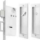 Pocket Door Lock,Modern Rectangular Pocket Door Hardware, Finger Flush Pulls with Edge Pull for Pocket Doors, Sliding Doors,Folding Doors etc (Sliver, Privacy Lock)