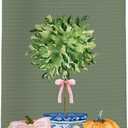 Fall Kitchen Towels, Pumpkin Decorative Fall Hand Towels, Pink Bowknot Coquette Dish Towel Dishcloths Tea Towel for Kitchen, Blue and White Porcelain Tree Chinoiserie Decor, Green 16x24in