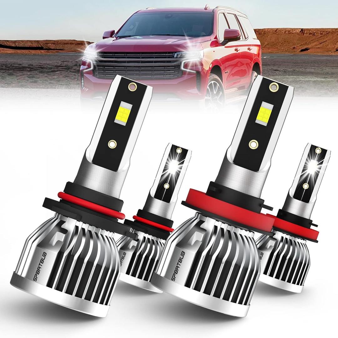 Compatible with 2007-2014 & 2016-2020 Chevy Tahoe Headlight Bulbs Front Bulb Bright Light Combo, 9005/HB3 High Beam + h8/h9/h11 Low Beam Combo, Plug and Play, Pack of 4