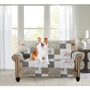 Brilliant Sunshine Rose and Toile Patchwork Couch Cover, Quilted Oversized Loveseat Slipcover, 54" Seat Width, Slip Resistant Furniture Protector, 2" Strap, Washable Couch Cover for Dogs, Rose Grey