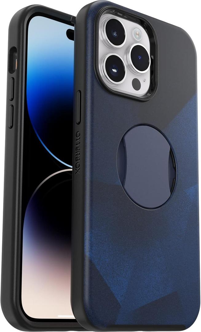 OtterBox iPhone 14 Pro Max OtterGrip Symmetry Series Case - BLUE STORM (Blue), built-in grip, sleek case, snaps to MagSafe, raised edges protect camera & screen