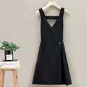 Vintage Apron Dress for Women with Pockets Fashion Cute Art Chef Aprons for Kitchen Cooking Baking Gardening (Black,black)