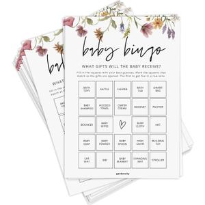 Baby Bingo, Fun Baby Shower Games for Girl (50 Unique Cards), Pre-Filled, Perforated Calling Cards, Gender Neutral (Wildflower) (Wildflower)
