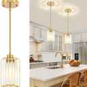2 Pack Crystal Pendant Lights Kitchen Island, Brushed Brass Kitchen Pendant Lighting Over Island, Modern Dining Room Light Fixtures Adjustable Hanging Pendant Light for Bathroom Hallway Bedroom Foyer