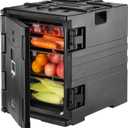 VEVOR Insulated Food Pan Carrier, 95 Qt Hot Box for Catering, LLDPE Food Box Carrier w/Double Buckles, Front Loading Food Warmer w/Handles, Stackable End Loader for Restaurant, Canteen, etc. Black (95 Qt (25.6" x 17.7" x 25"))