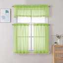 Chyhomenyc Sheer Curtains 36 inch Length 2 Panels Set, Light Filtering Voile Rod Pocket Short Window Curtians for Bathroom Living Room Farmhouse Small Windows, Each 42Wx36L in, 2PCS, Lime